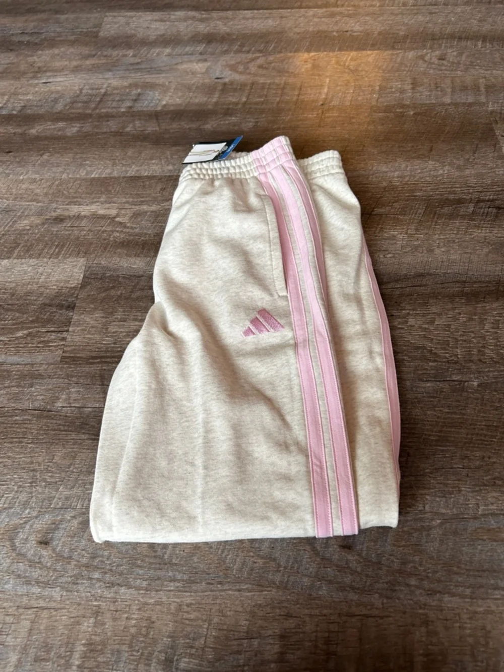adidas Beige Sweatpants with Pink Side Stripes - Picture 2 of 3